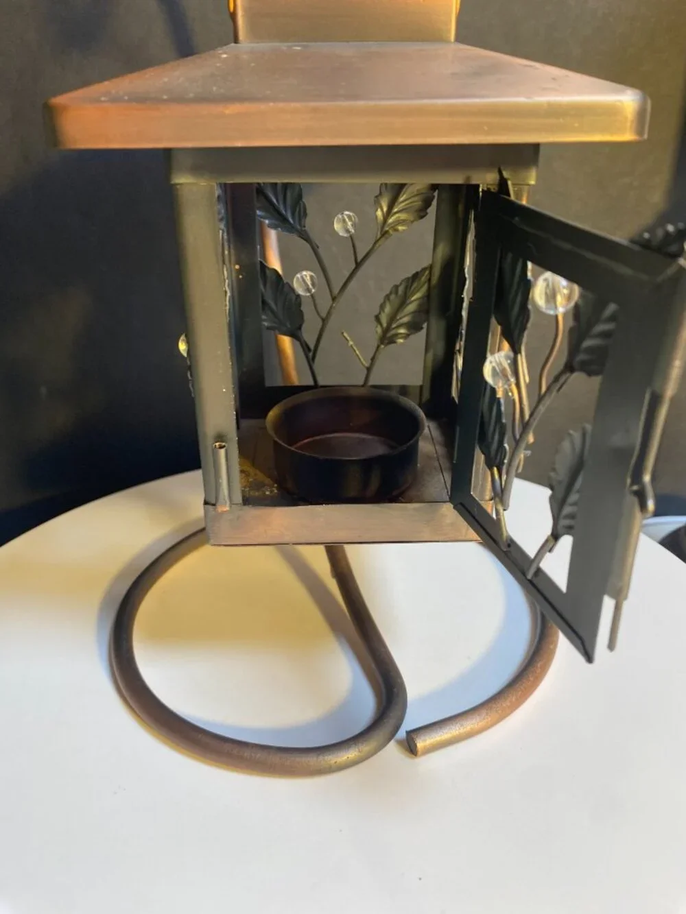 Decorative Metal Lantern Tea Light Candle Holder with Stand | Leaf & Glass
